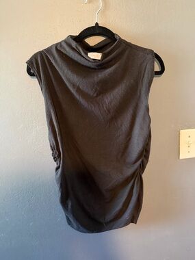 Pink Lily Black Sleeveless Mock Neck Tank with Side Ruching